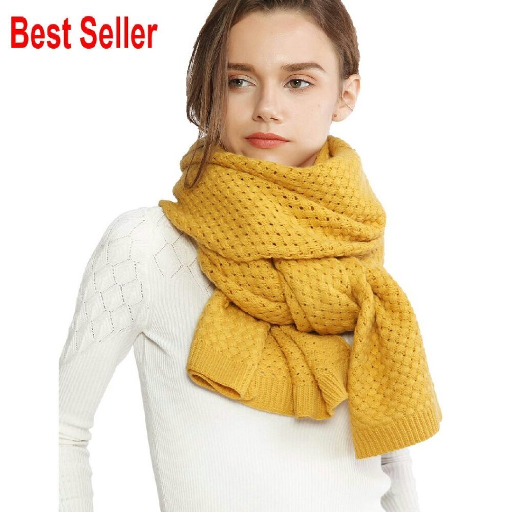 Chunky Knit Oversized Scarf Warm Winter Thick Cable Knit Herringbone Classic